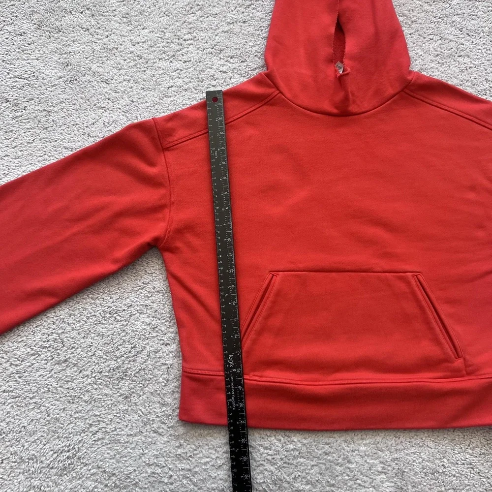 Alo Yoga Cropped Hoodie Sweatshirt Womens XS Red Terry Raw Hem 3/4 Sleeve